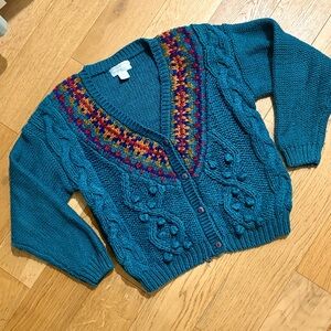 Vintage Teal Cable Knit Women's Sweater